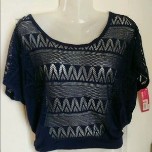 Xhilaration Crochet Net Top Blue Shirt